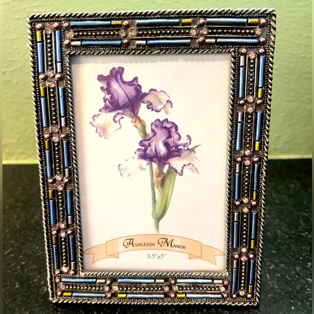 Ashleigh Manor 3.5x5’ silver frame with beaded embellishments